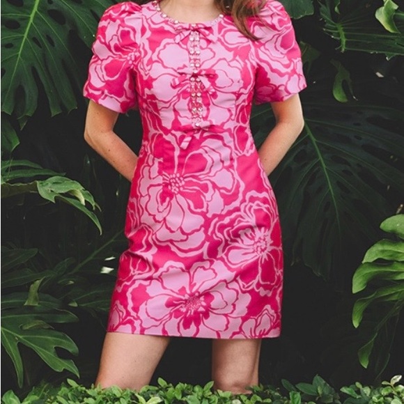 Lilly Pulitzer Dresses & Skirts - Lilly Pulitzer Hot Pink Floral Puff-Sleeve Mini Dress Reserve collection 6